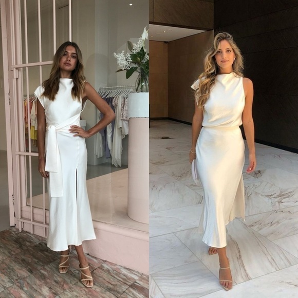 Bec + Bridge Dress Piper Asymmetrical Satin Midi Wedding Rehearsal Ivory 8 NWT - Picture 15 of 16